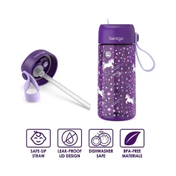 bentgo Kids Unicorn Plastic Water Bottle, 15 oz. (BGKDCP1-UNI)