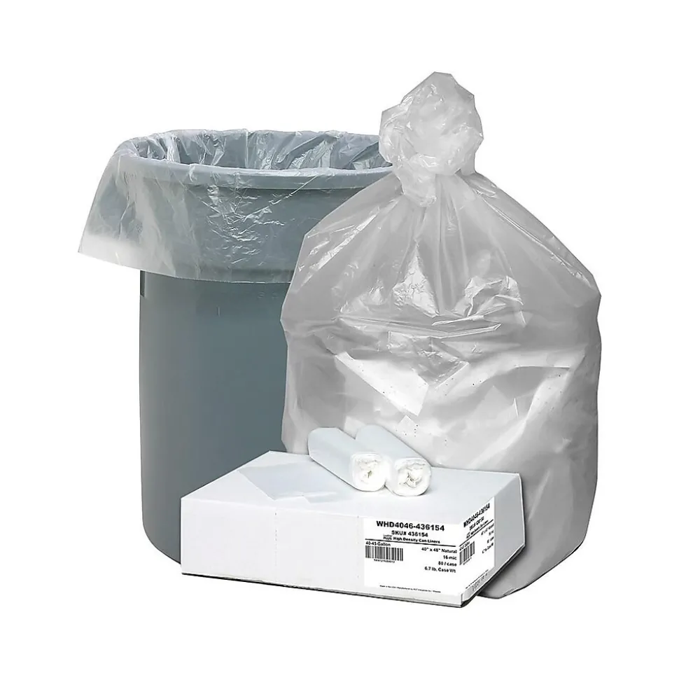 Berry Global Ultra Plus 45 Gallon Industrial Trash Bag, 40" x 48", High Density, 16 mic, Natural, 80 Bags/Box (WHD4046-436154)