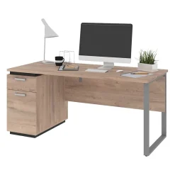 Bestar Aquarius 66" Desk with Single Pedestal, Rustic Brown/Graphite (114400-000009)