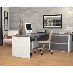 Bestar Connexion Collection 71"W L-Shaped Desk with Oversize Pedestal, Sandstone and Slate (93862-59)