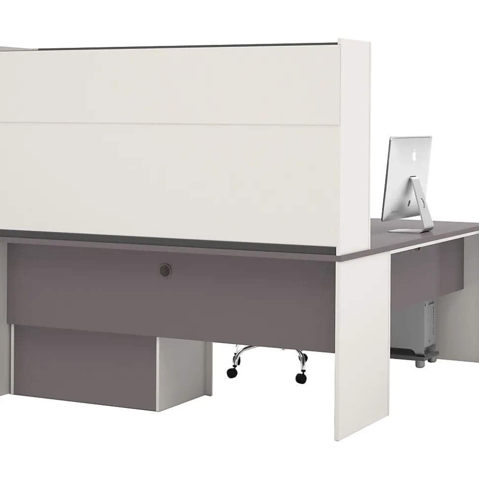 Bestar Connexion Collection 71"W L-Shaped Desk with Oversize Pedestal and Hutch, Sandstone and Slate (93867-59)
