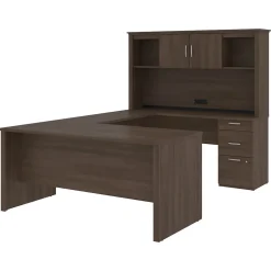 Bestar Logan 66" U-Shaped Desk with Hutch, Brown (46410-52)