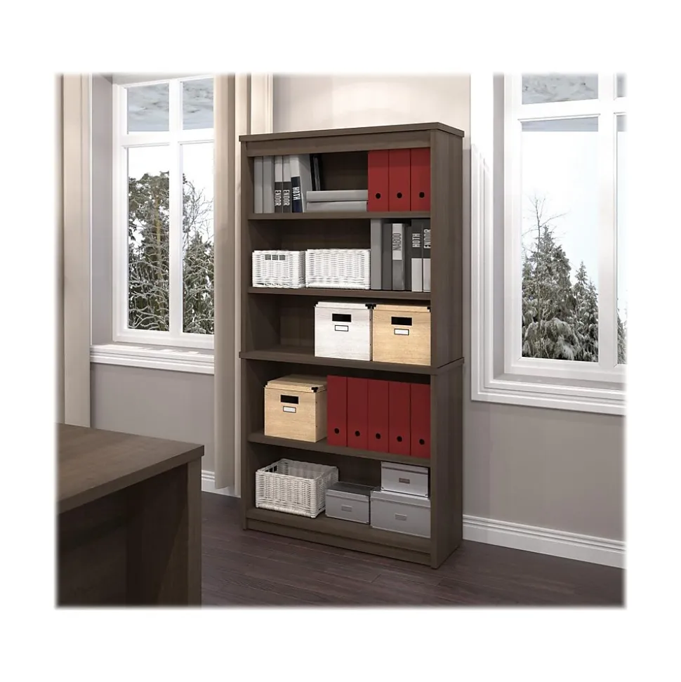 Bestar Logan 66" U-Shaped Executive Desk with Hutch, Lateral File Cabinet, and Bookcase, Antigua (46851-52)