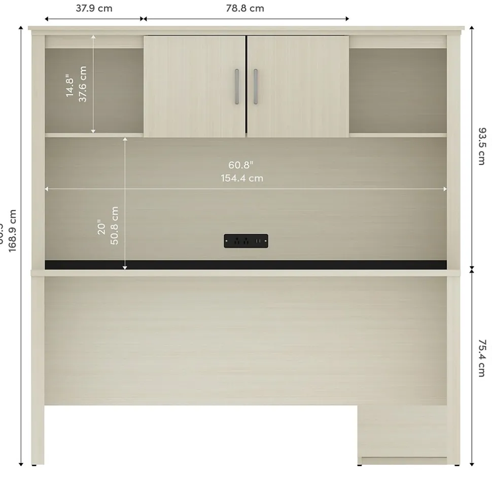 Bestar Logan 66"W U or L-Shaped Executive Office Desk with Pedestal and Hutch, White Chocolate (46410-31)
