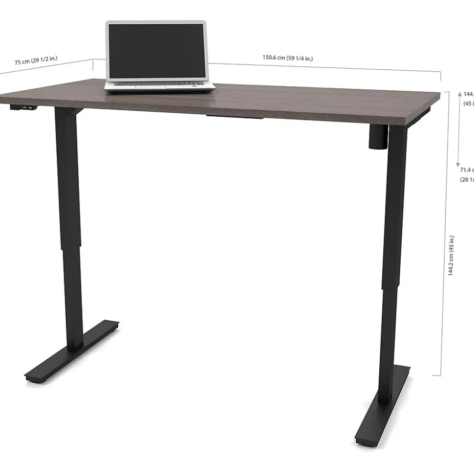 Bestar Pro-Linea 30" x 60" Electric Height-Adjustable Table, Bark Grey (65867-47)