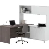 Bestar Pro-Linea L-Desk with Hutch, White/Bark Grey (120884-47)