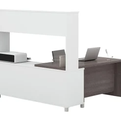 Bestar Pro-Linea L-Desk with Hutch, White/Bark Grey (120884-47)
