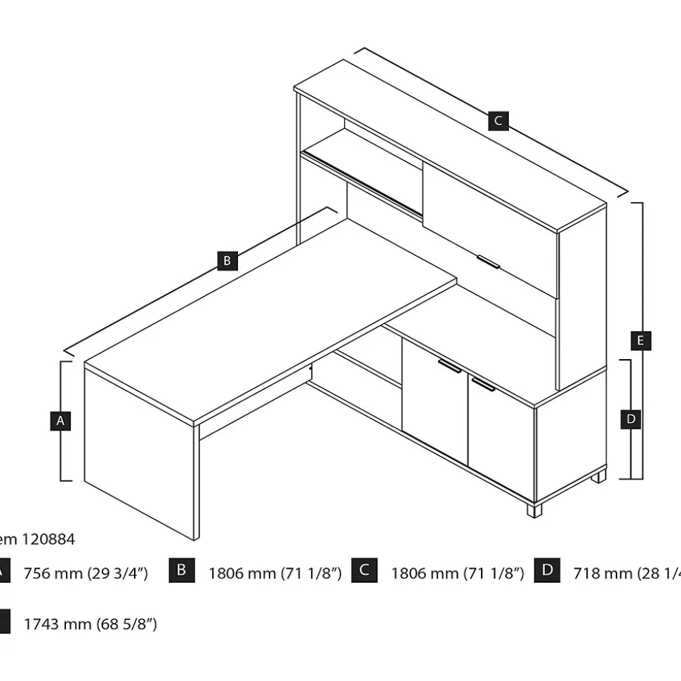 Bestar Pro-Linea L-Desk with Hutch, White/Bark Grey (120884-47)