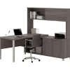 Bestar Pro-Linea L-Desk with Hutch, Bark Grey (120864-47)