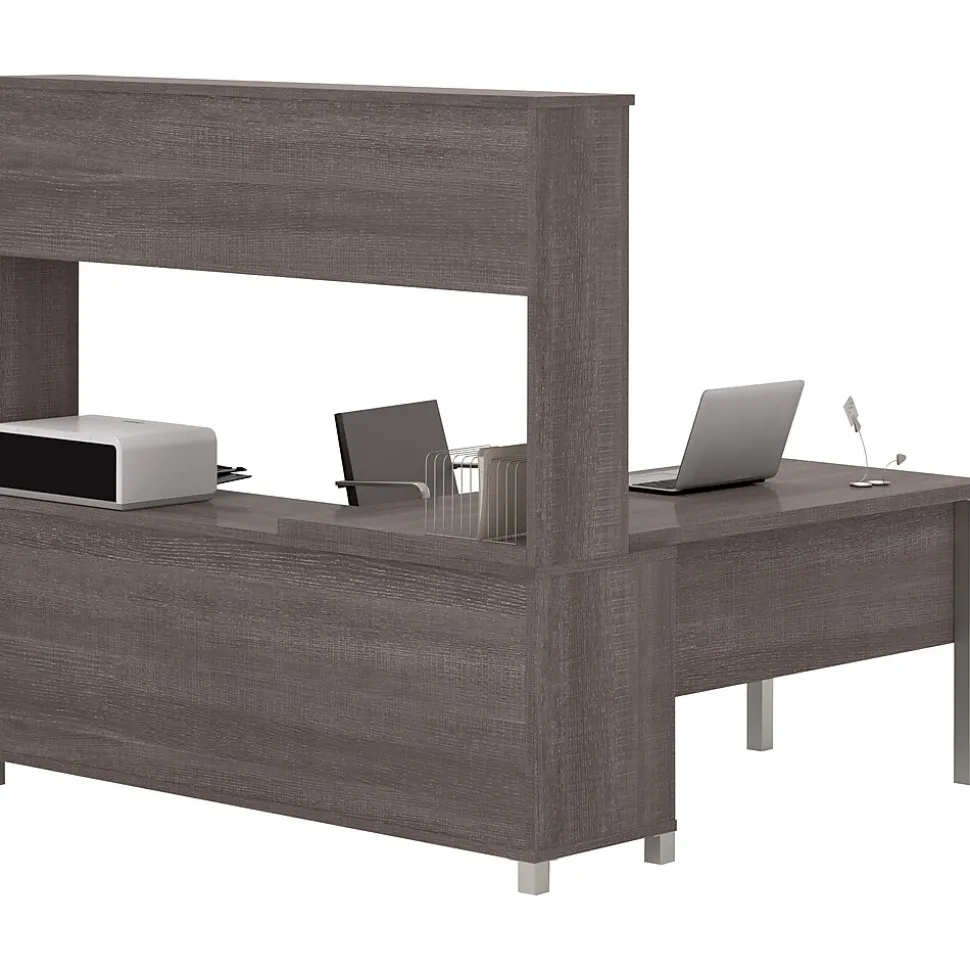 Bestar Pro-Linea L-Desk with Hutch, Bark Grey (120864-47)