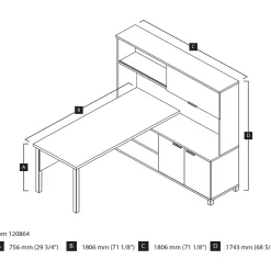 Bestar Pro-Linea L-Desk with Hutch, Bark Grey (120864-47)