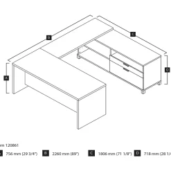 Bestar Pro-Linea U-Desk, Bark Grey (120861-47)