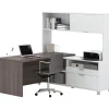 Bestar Pro-Linea 71"W L-Desk with Hutch, White & Bark Grey (120882-47)