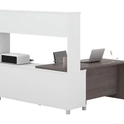 Bestar Pro-Linea 71"W L-Desk with Hutch, White & Bark Grey (120882-47)