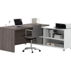 Bestar Pro-Linea 71"W L-Desk, White & Bark Grey (120885-47)