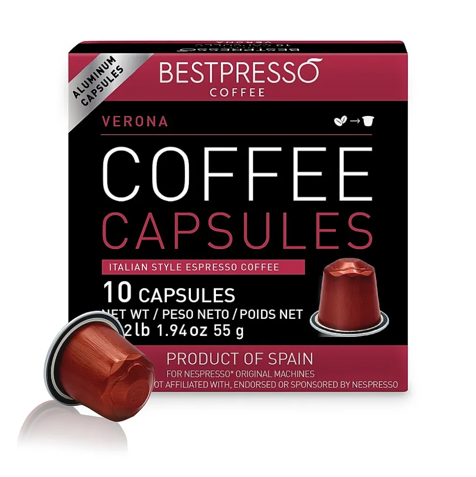 Bestpresso Verona Blend Coffee Nespresso Original Pods, Dark Roast, 10/Box (BST10406)