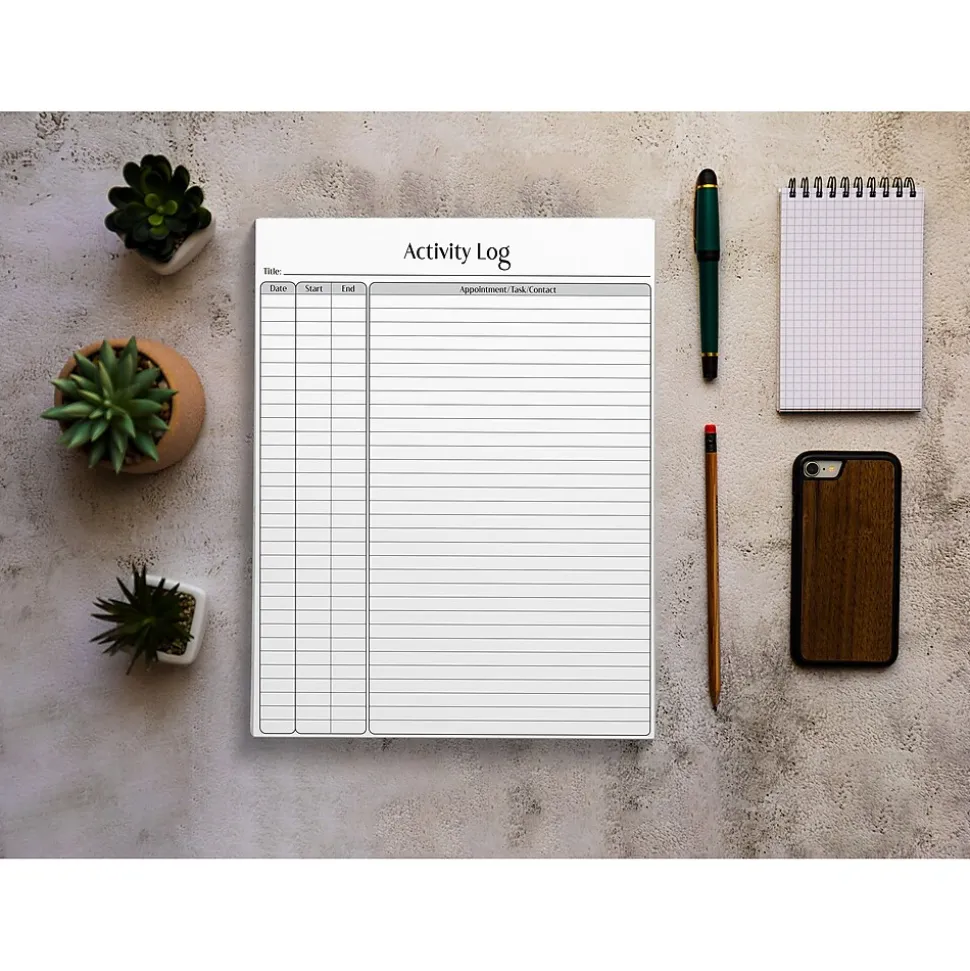 Better Office Activity Log Notepad, 8.5" x 11", Ruled, White, 50 Sheets/Pad, 4 Pads/Pack (25837-4PK)