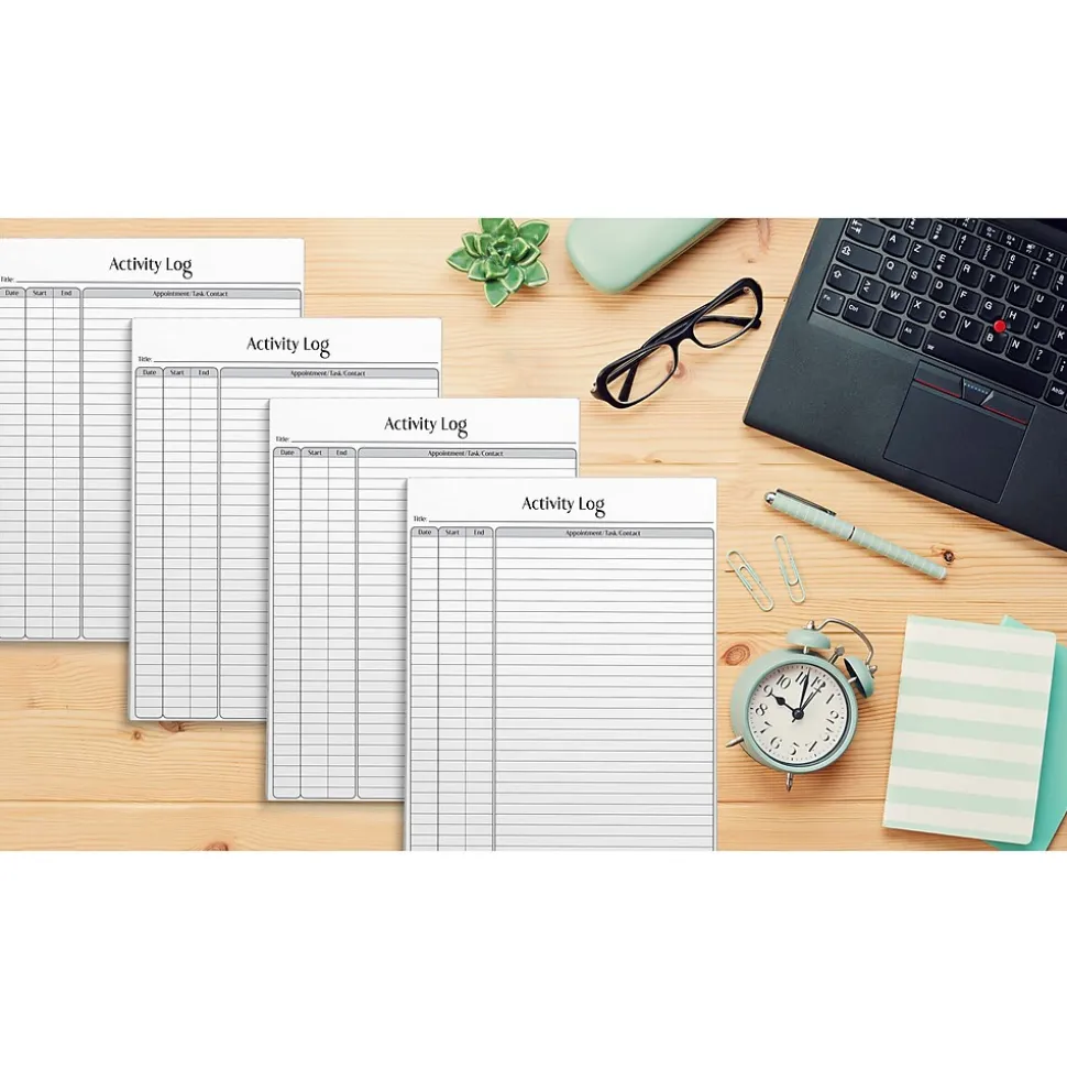 Better Office Activity Log Notepad, 8.5" x 11", Ruled, White, 50 Sheets/Pad, 4 Pads/Pack (25837-4PK)