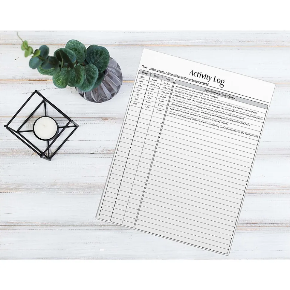 Better Office Activity Log Notepad, 8.5" x 11", Ruled, White, 50 Sheets/Pad, 4 Pads/Pack (25837-4PK)