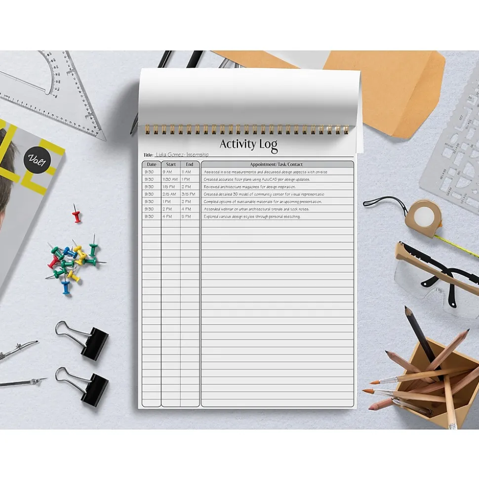 Better Office Activity Log Notepad, 8.5" x 11", Project-Ruled, White/Black, 50 Sheets/Pad (25826)