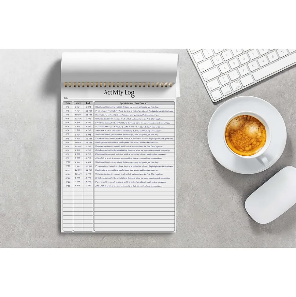 Better Office Activity Log Notepad, 8.5" x 11", Project-Ruled, White/Black, 50 Sheets/Pad (25826)