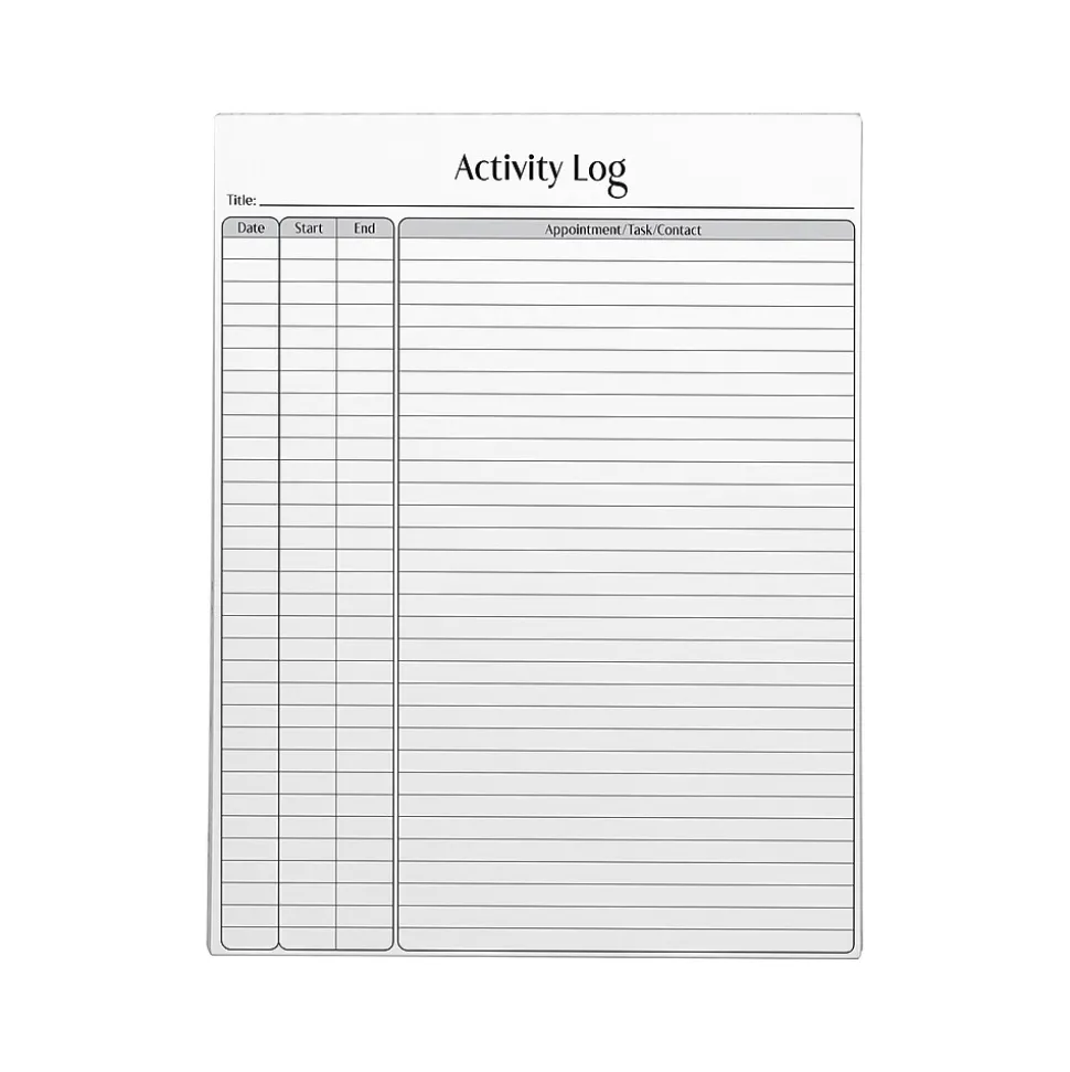 Better Office Activity Log Notepad, 8.5" x 11", Project-Ruled, White/Black, 50 Sheets/Pad (25836)