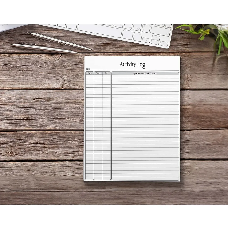 Better Office Activity Log Notepad, 8.5" x 11", Project-Ruled, White/Black, 50 Sheets/Pad (25836)