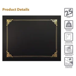 Better Office Certificate Holders, 8.75" x 11.25", Black/Gold, 25/Pack (65251-25PK)