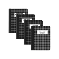 Better Office Composition Notebooks, 7.5" x 9.75", Graph Ruled, 80 Sheets, Black, 4/Pack (25604-4PK)