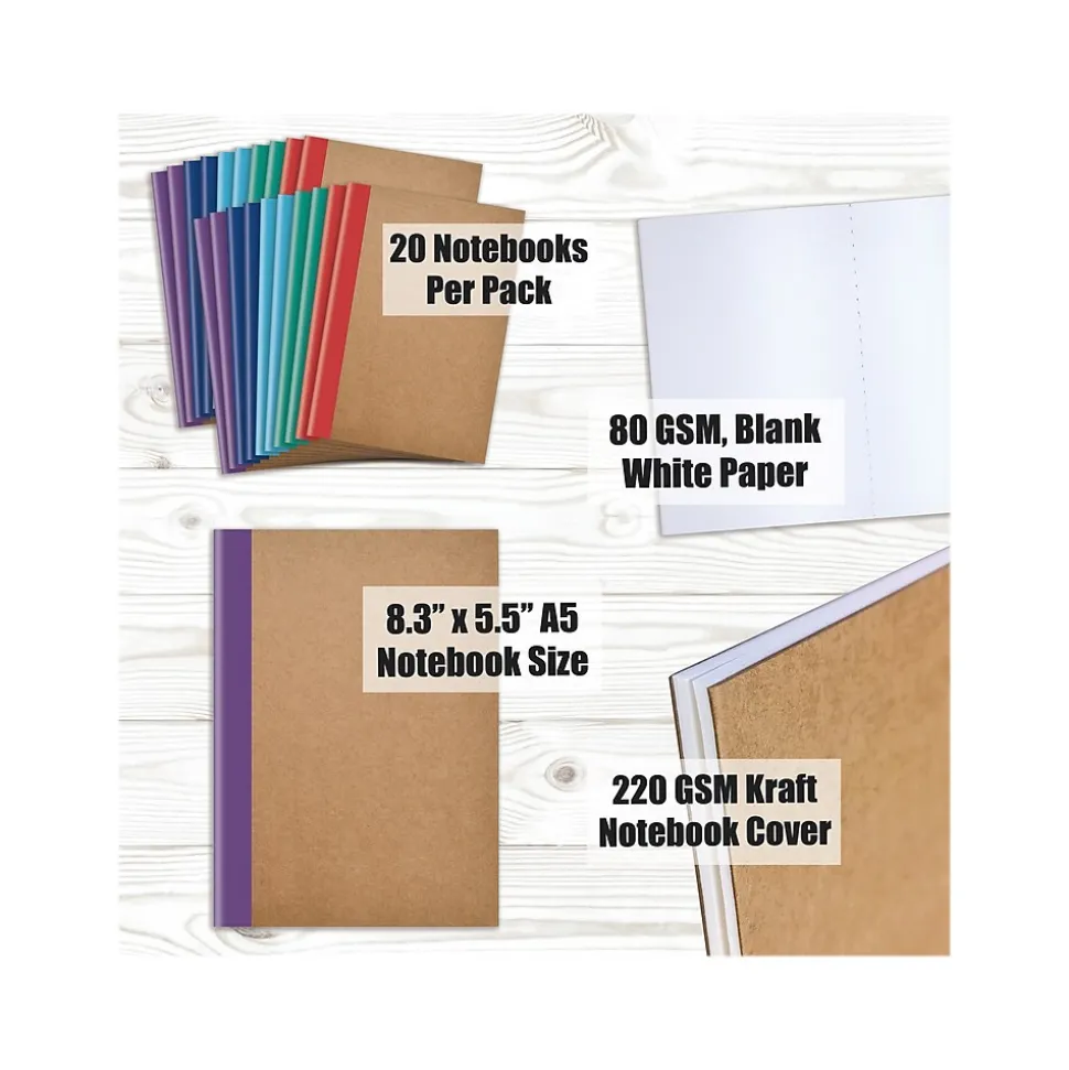 Better Office Customizable Notebook, 5.5" x 8.3", 30 Sheets, Kraft, 20/Pack (25031-20PK)