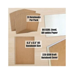 Better Office Customizable Notebook, 5.5" x 8.3", Narrow Ruled, 30 Sheets, Kraft, 24/Pack (25021-24PK)
