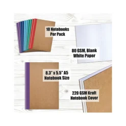 Better Office Customizable Notebook, 5.5" x 8.3", 30 Sheets, Kraft, 10/Pack (25030-10PK)
