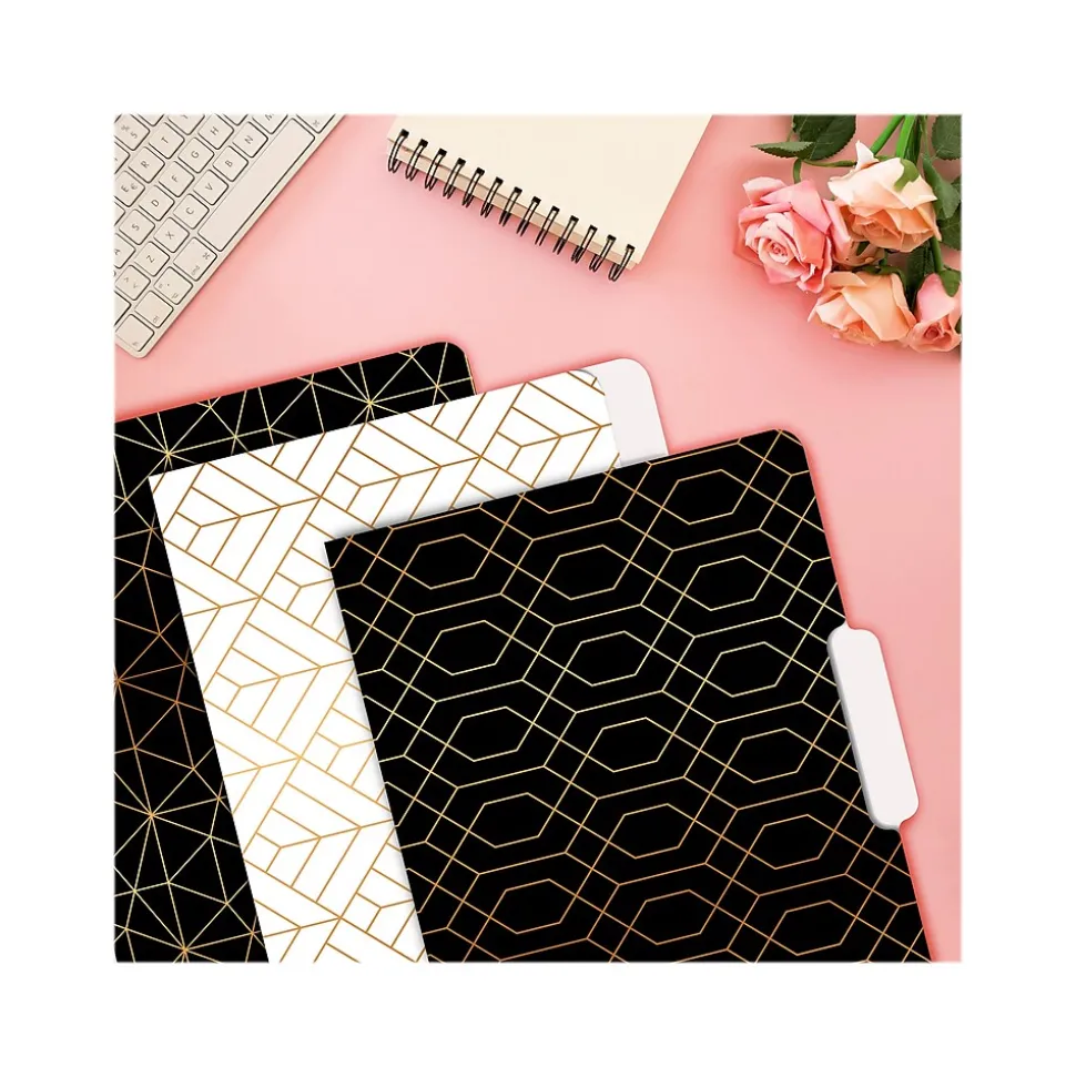 Better Office Geometric Gold Foil Heavyweight File Folders, 1/3-Cut Tab, Letter Size, Assorted Colors, 24/Pack (80021-24PK)