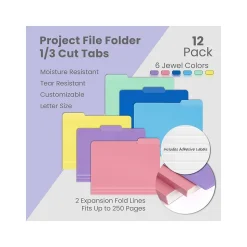 Better Office Heavy-Duty File Folders, 1/3-Cut Tab, Letter Size, Polypropylene, Pastel Rainbow, 12/Pack (89023-12PK)
