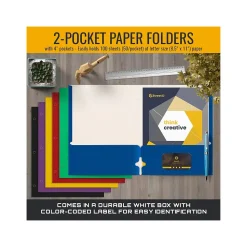 Better Office 3-Hole Punched 2-Pocket Portfolio Folders, Assorted Colors, 100/Pack (80100-100PK)