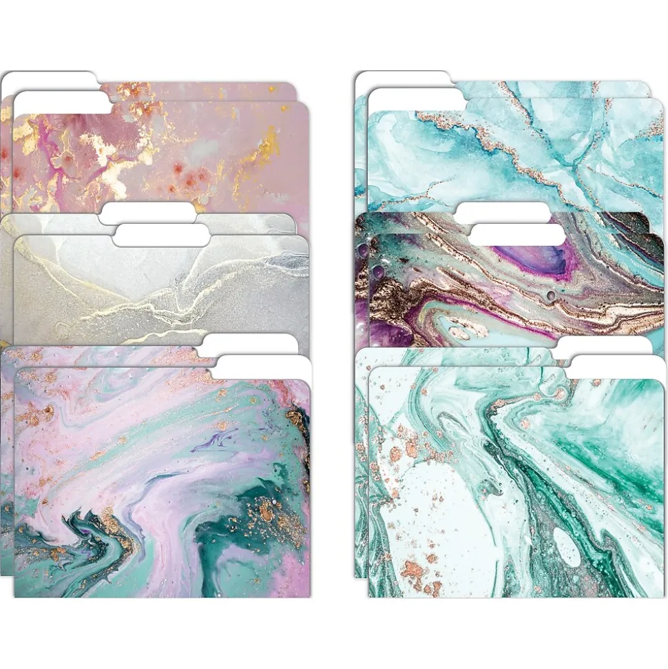 Better Office Marbled Heavyweight File Folders, 1/3-Cut Tab, Letter Size, Assorted Colors, 12/Pack (80013-12PK)