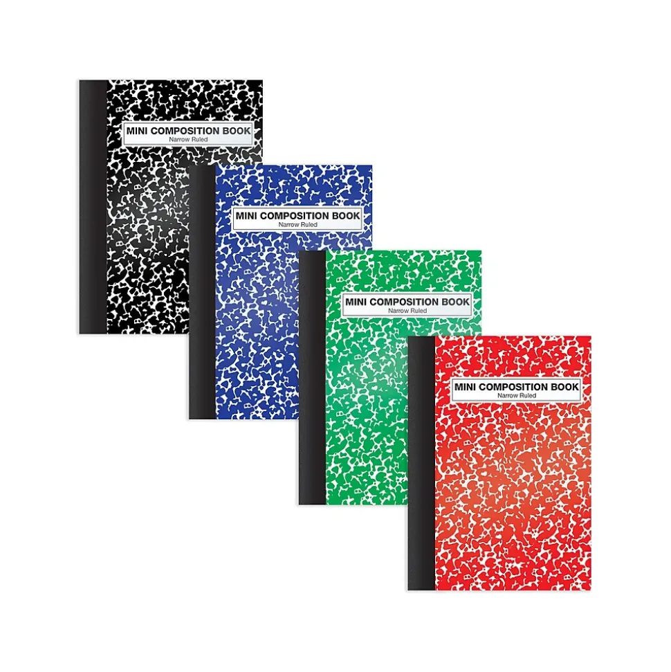 Better Office Mini Composition Notebooks, 3.25" x 4.5", Narrow Ruled, 80 Sheets, Assorted Colors, 24/Pack (25524-24PK)