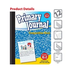 Better Office Primary Journal Composition Notebooks, 7.5" x 9.75", Primary, 100 Sheets, Blue, 12/Pack (25412-12PK)