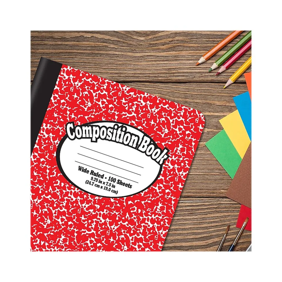 Better Office 1-Subject Composition Notebooks, 7.5" x 9.75", Wide Ruled, 100 Sheets, Assorted Colors, 4/Pack (25204-4PK)