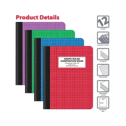 Better Office 1-Subject Composition Notebooks, 7.5" x 9.75", Graph Ruled, 80 Sheets, 12/Pack (25612-12PK)