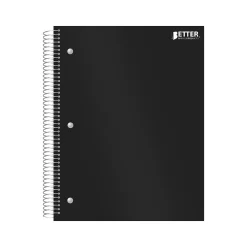 Better Office 5-Subject Subject Notebooks, 8.5" x 11", College Ruled, 200 Sheets, Black (25781)