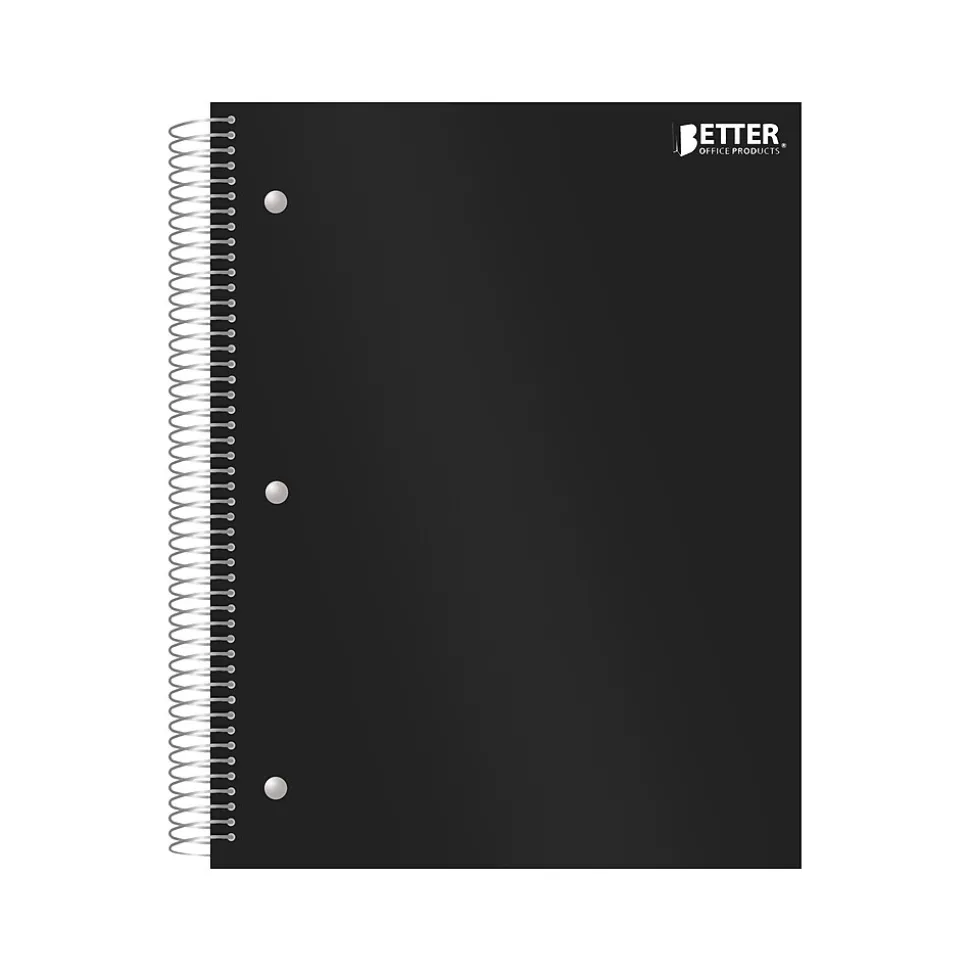 Better Office 5-Subject Subject Notebooks, 8.5" x 11", College Ruled, 200 Sheets, Black (25781)