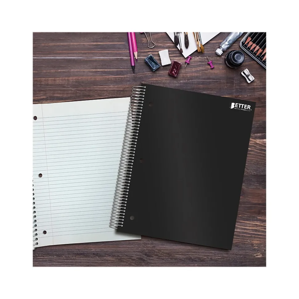 Better Office 5-Subject Subject Notebooks, 8.5" x 11", College Ruled, 200 Sheets, Black (25781)