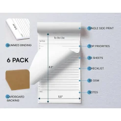 Better Office To-Do List Notepad, 5.5" x 8.5", Ruled, White, 50 Sheets/Pad, 6 Pads/Pack (25835-6PK)