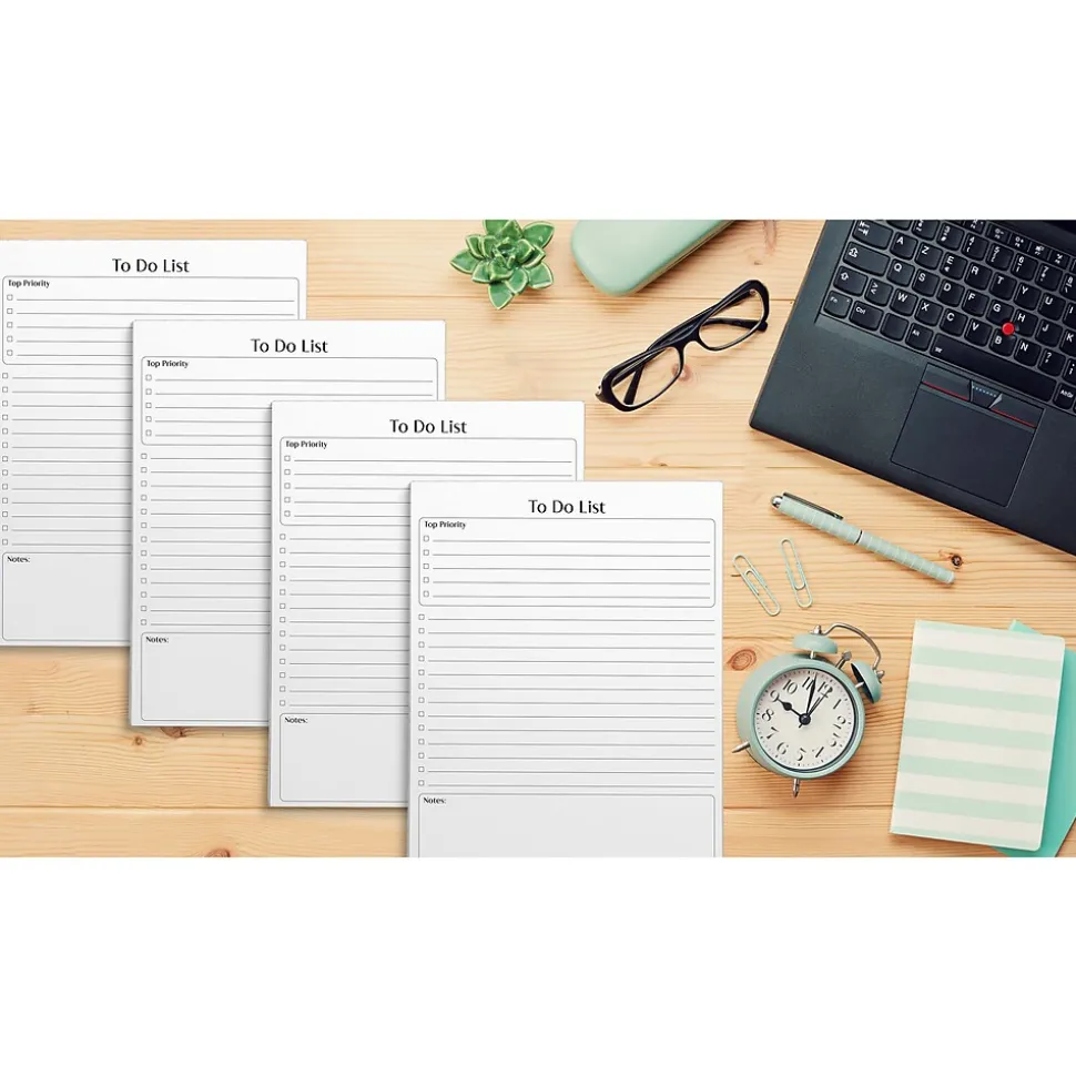 Better Office To-Do List Notepad, 8.5" x 11", Ruled, White, 50 Sheets/Pad, 4 Pads/Pack (25833-4PK)