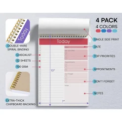 Better Office To-Do List Notepads, 7" x 10", Project-Ruled, Assorted Colors, 52 Sheets/Pad, 4 Pads/Pack (25821-4PK)