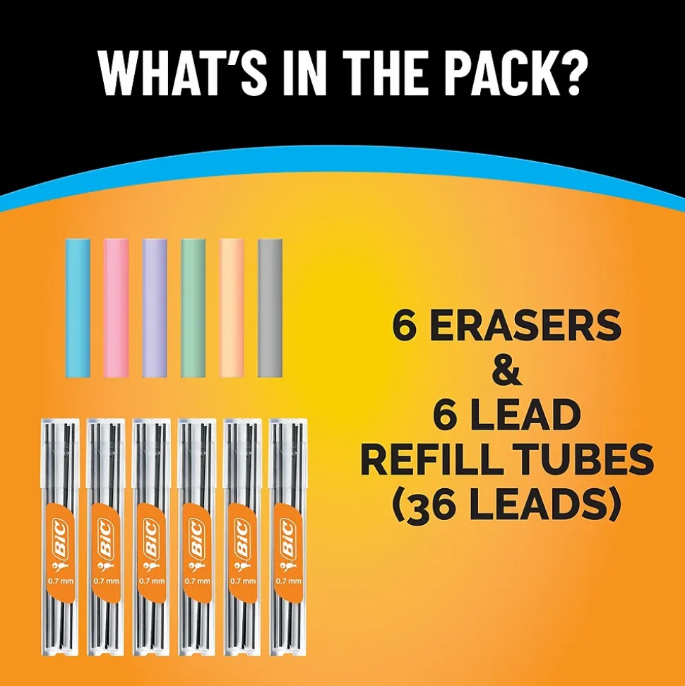BIC Break Resistant Mechanical Pencil Lead and Eraser Refills, 12/Pack (LMV7PR42-AST)