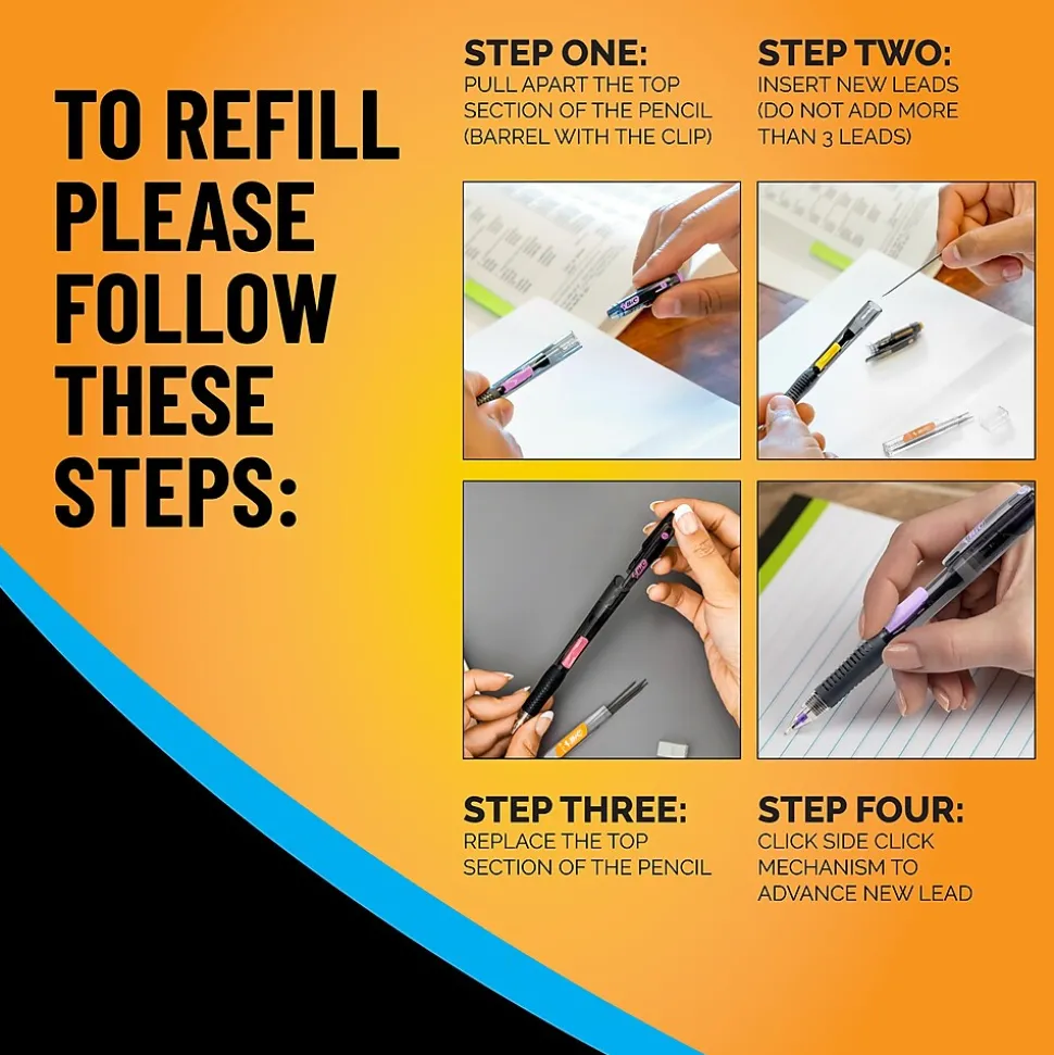 BIC Break Resistant Mechanical Pencil Lead and Eraser Refills, 12/Pack (LMV7PR42-AST)