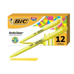 BIC Brite Liner Stick Highlighter, Chisel Tip, Yellow, Dozen (65550)