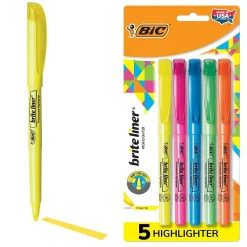 BIC Brite Liner Stick Highlighters, Chisel, Assorted, 5/Pack (BLP51W-AST)
